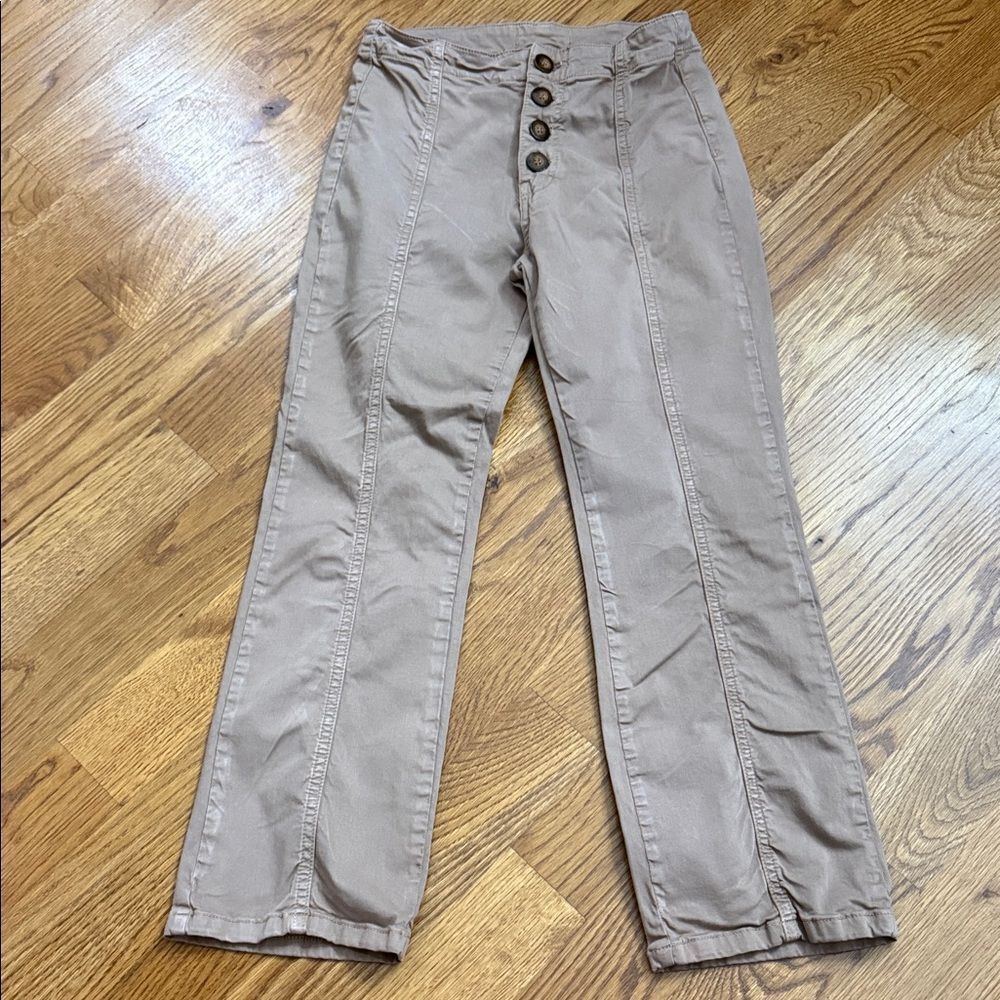 Free People High Rise Button Front Pants Taupe Khaki Sailor Trouser Size 6
